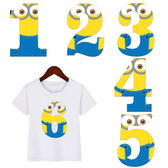 Cute Cartoon Boys T Shirt Kids Clothes Girls 1 To 9 Happy Birthday Number T shirt 1 - Minion Plush
