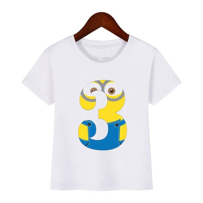 Cute Cartoon Boys T Shirt Kids Clothes Girls 1 To 9 Happy Birthday Number T shirt 2 - Minion Plush