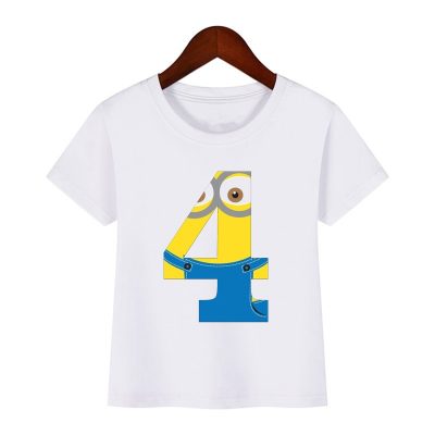 Cute Cartoon Boys T Shirt Kids Clothes Girls 1 To 9 Happy Birthday Number T shirt 3 - Minion Plush
