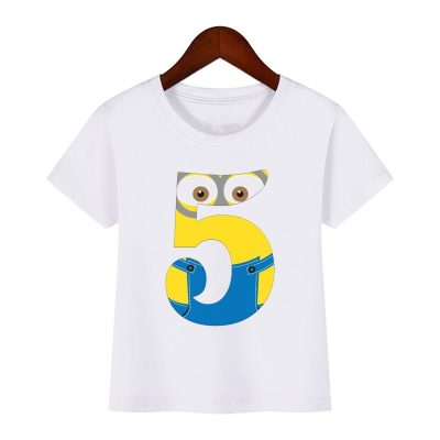 Cute Cartoon Boys T Shirt Kids Clothes Girls 1 To 9 Happy Birthday Number T shirt 4 - Minion Plush