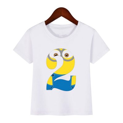 Cute Cartoon Boys T Shirt Kids Clothes Girls 1 To 9 Happy Birthday Number T shirt - Minion Plush