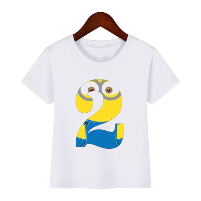 Cute Cartoon Boys T Shirt Kids Clothes Girls 1 To 9 Happy Birthday Number T shirt - Minion Plush
